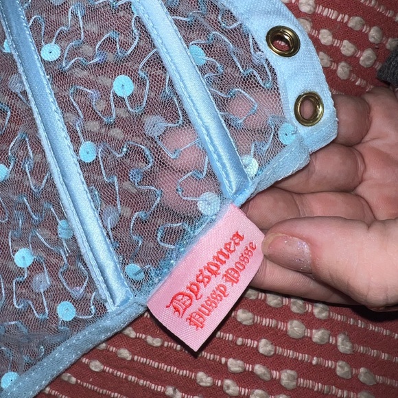 Small Blue Mesh Rhinestone Underbust Corset - Picture 6 of 7